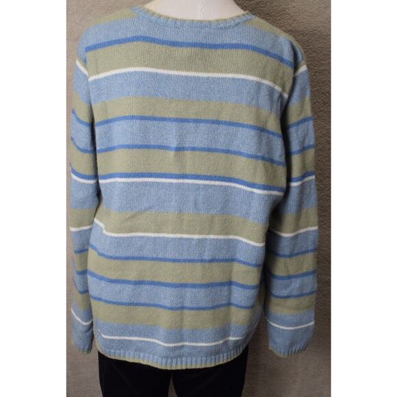 Napa Valley Cardigan Sweater Strips Embroidery Beading Green Blue Ramie Angora - Picture 5 of 11